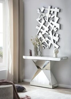 SalesFever Konsolentisch Aus MDF Mit Spiegelglas | Sockel Aus Dreieckigen Spiegelelementen | B 120 X T 35,5 X H 81 Cm | Komplett Verspiegelt -SalesFever e369b240 7be4 4309 a50c e64062cdd2d1