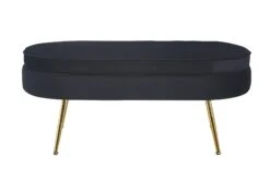 SalesFever Sitzpouf | Oval | Bezug Samt-Stoff Schwarz | Gestell Metall Goldfarben | B 99 X T 44 X H 40 Cm