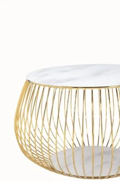 SalesFever Couchtisch 60 Cm Rund | Kristallglasplatte Mit Marmordruck | Gestell Metall | B 72 X T 72 X H 42 Cm | Weiß-goldfarben -SalesFever ea7f9aeb c386 45fe a607 edd44a527995