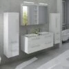 SalesFever Badezimmer Set 120 Cm | 4-tlg. In Hochglanz | Inkl. Doppelwaschtisch Mit Becken | B 430 X T 46 X H 130 Cm | Weiß