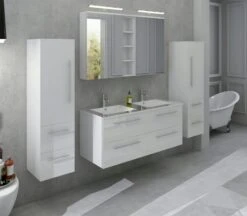 SalesFever Badezimmer Set 120 Cm | 4-tlg. In Hochglanz | Inkl. Doppelwaschtisch Mit Becken | B 430 X T 46 X H 130 Cm | Weiß