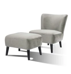 SalesFever Polstersessel Inkl. Sitzhocker | Stoffbezug In Samt | Beine Hevea Holz Schwarz | Vollpolsterung | B 138 X T 126 X H 80 Cm | Grau -SalesFever f18c72a0 ae73 4a83 a3b4 446b1b8b2578