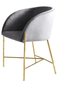 SalesFever Essgruppe 5-tlg. | 1x Tisch 180 X 90 Cm Hochglanz Weiß | 4x Armlehnstuhl Samt Grau | Gestell Metall Goldfarben -SalesFever f7fbe750 9a4e 49b9 808c ec287cc0a135