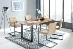 SalesFever Baumkante Esstisch 120 X 80 Cm | Massivholz Akazie | Gestell Metall Schwarz | B 120 X T 80 X H 77 Cm | Cognac -SalesFever fa5012e7 6b0f 4c2c a0d0 d175799c7623