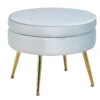 SalesFever Sitzpouf | Rund | Bezug Samt-Stoff Hellgrau | Gestell Metall Goldfarben | B 52 X T 52 X H 41 Cm