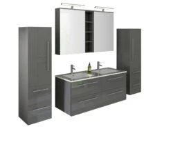 SalesFever Badezimmer Set 140 Cm | 4-tlg. | Soft Close Funktion | Inkl. Doppelwaschtisch Mit Mineralgussbecken | Eiche-grau -SalesFever fdb35375 3f0d 438c 8413 2486742ab886